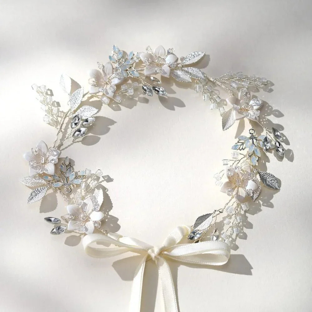 ❤️Women Sliver Handmade Bridal Headband Hair Accessories Hair Pieces Floral - Picture 5 of 7